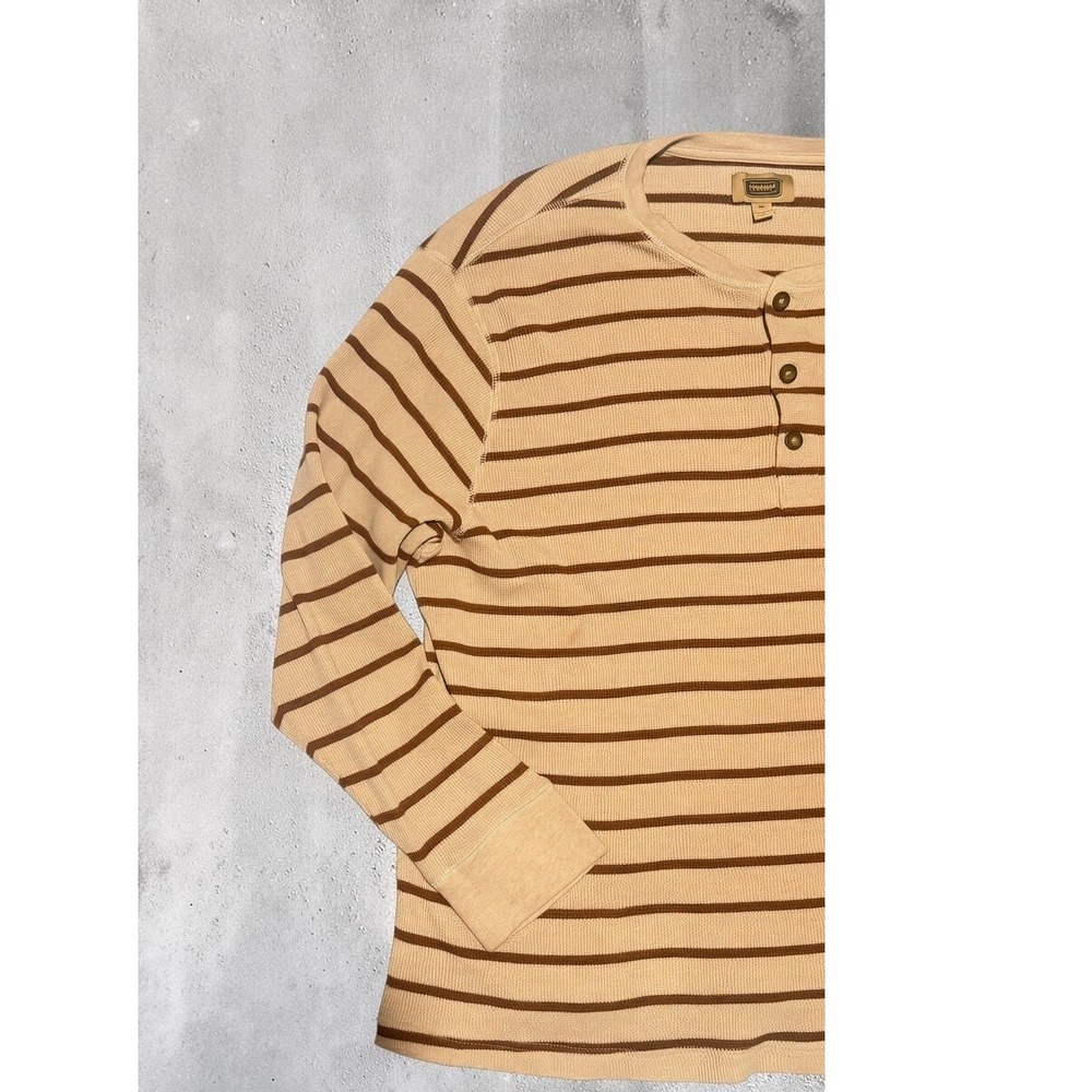 Foundry Supply Co Mens 3XL Henley Shirt Tan Brown Striped Waffle Thermal Cotton - Picture 4 of 11